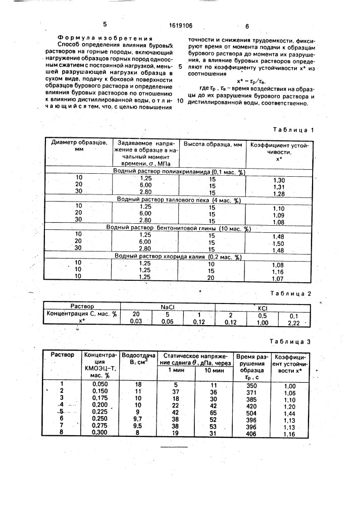 Способ определения влияния буровых растворов на горные породы (патент 1619106)