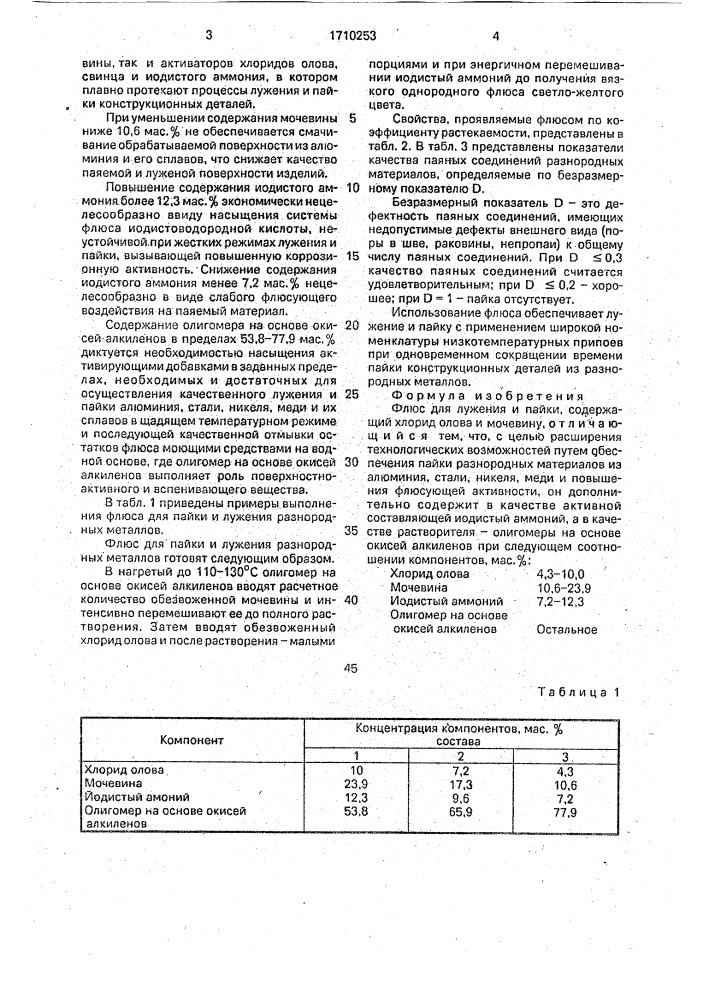 Флюс для лужения и пайки (патент 1710253)