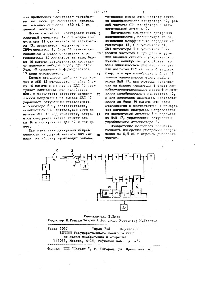 Устройство для измерения диаграммы направленности антенны (патент 1163284)