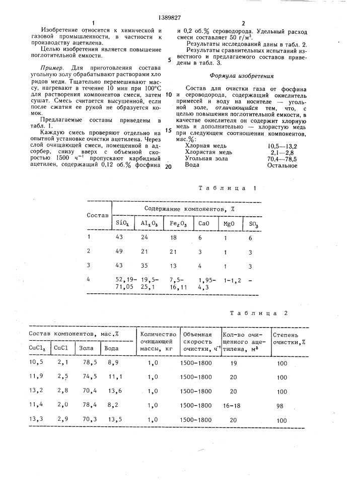 Состав для очистки газа от фосфина и сероводорода (патент 1389827)