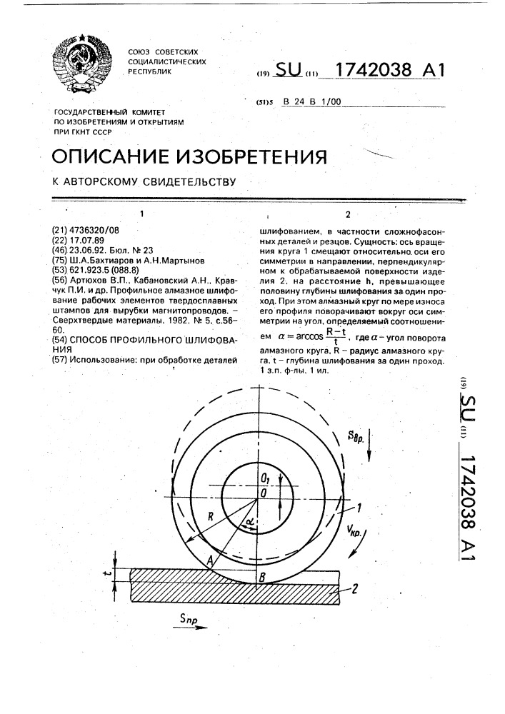 Способ профильного шлифования (патент 1742038)