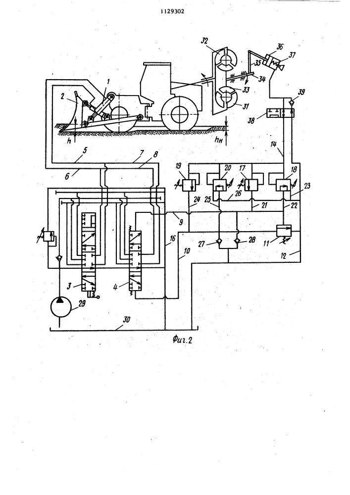 Гидросистема управления рабочим процессом бульдозера (патент 1129302)