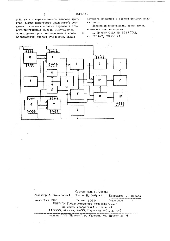 Цифровой синтезатор частот (патент 642842)