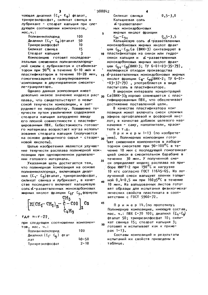 Полимерная композиция на основе поливинилхлорида (патент 988842)