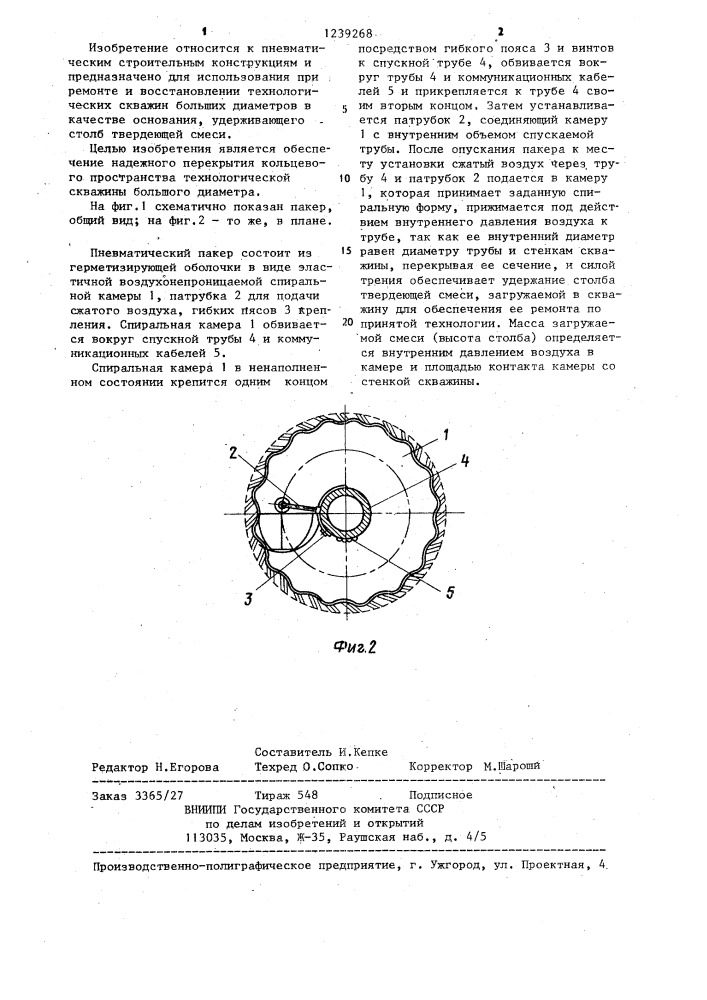 Пневматический пакер (патент 1239268)