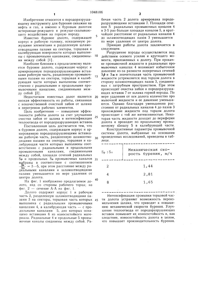 Буровое долото (патент 1048106)