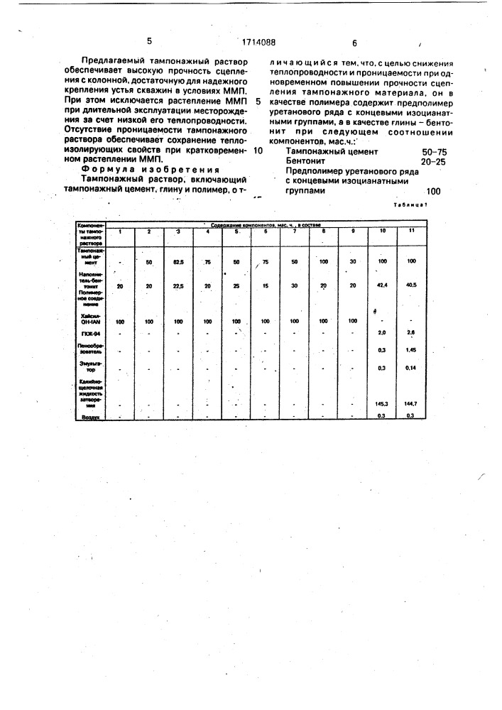 Тампонажный раствор (патент 1714088)