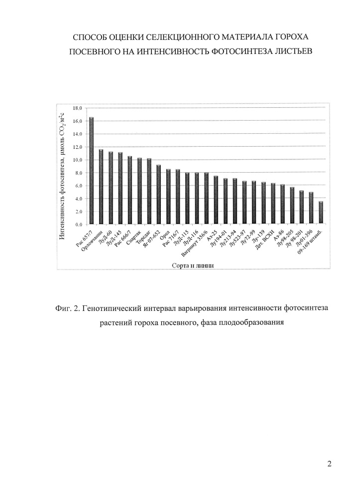 Способ оценки селекционного материала гороха посевного на интенсивность фотосинтеза листьев (патент 2626586)