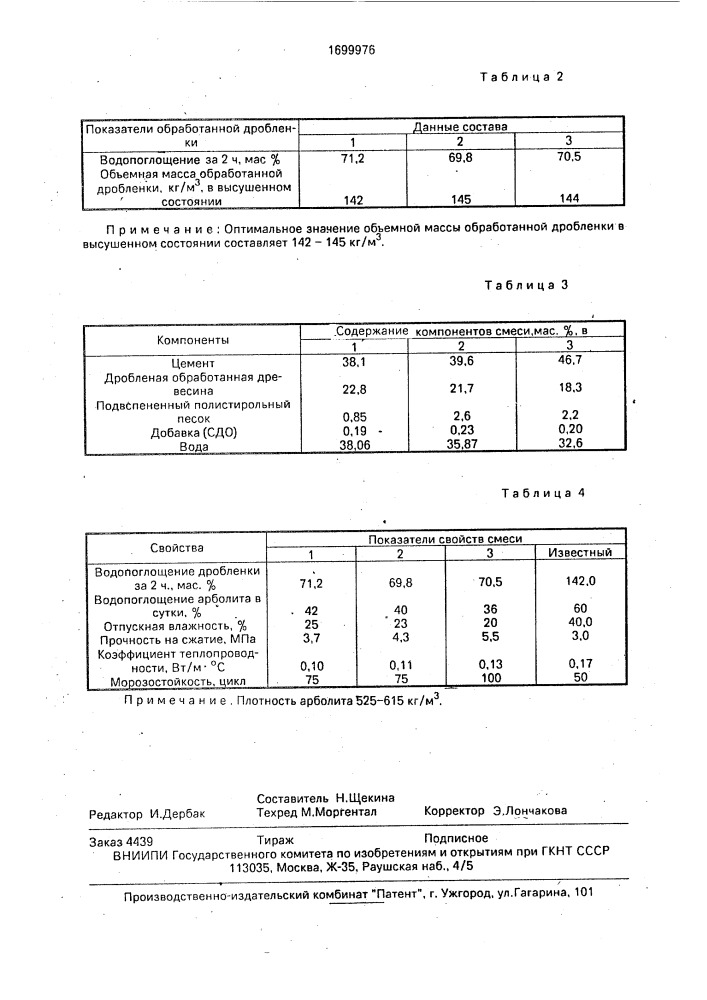 Способ приготовления сырьевой смеси для арболита (патент 1699976)