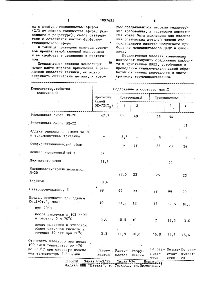 Оптический клей (патент 1097635)