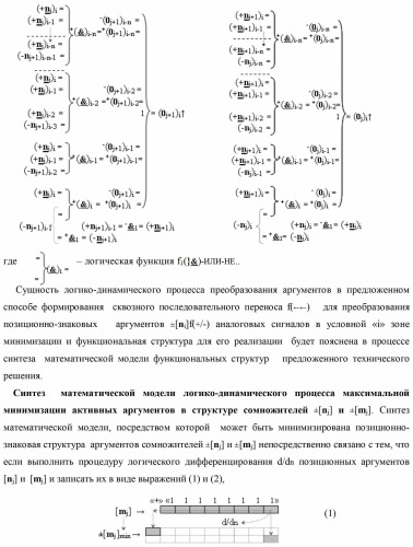 Способ формирования преобразованных аргументов аналоговых сигналов (0j)i и (0j+1)i сквозного параллельного переноса f(  ) для преобразования позиционно-знаковых аргументов аналоговых сигналов &#177;[nj]f(+/-) в условной &quot;i&quot; зоне минимизации и функциональная структура для его реализации (варианты) (патент 2420868)