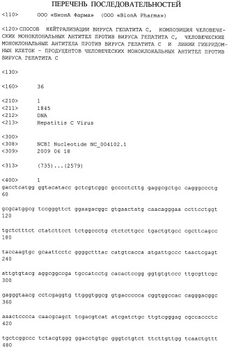 Способ нейтрализации вируса гепатита с, полностью человеческое моноклональное антитело против вируса гепатита с (варианты), композиция полностью человеческих моноклональных антител против вируса гепатита с и гибридная мышь/человек клеточная линия - продуцент полностью человеческих моноклональных антител против вируса гепатита с (варианты) (патент 2539770)