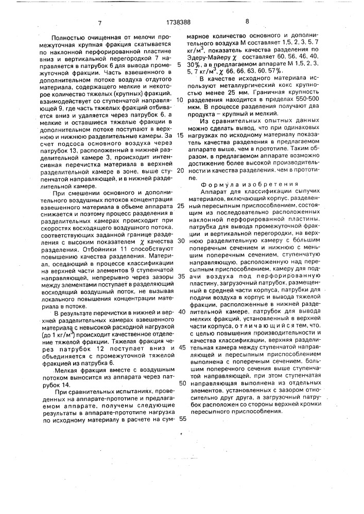 Аппарат для классификации сыпучих материалов (патент 1738388)