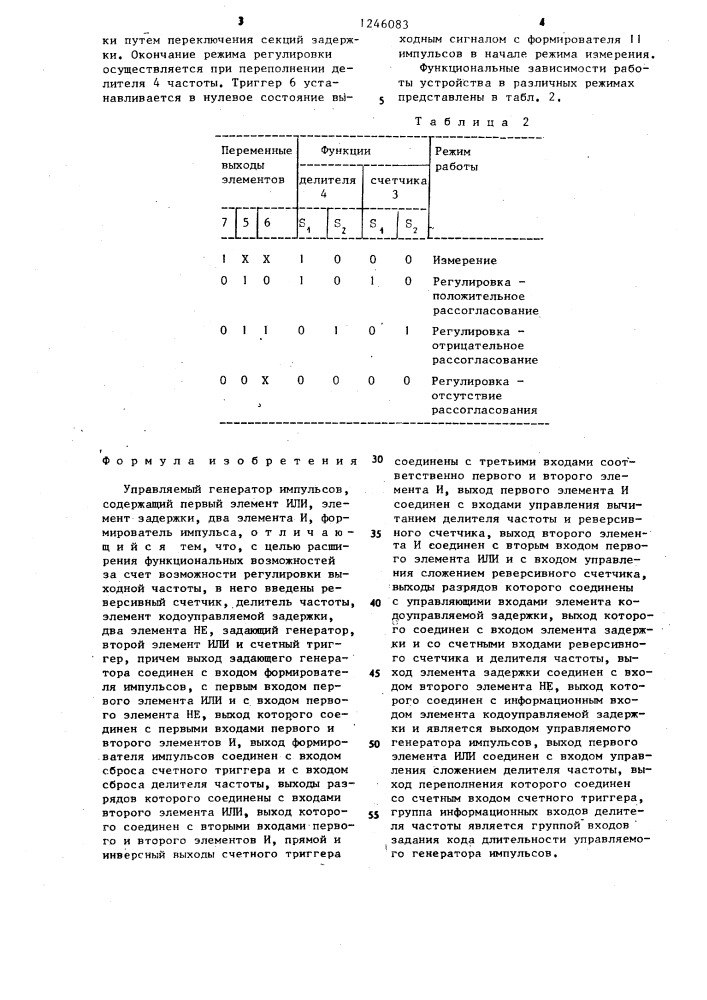 Управляемый генератор импульсов (патент 1246083)