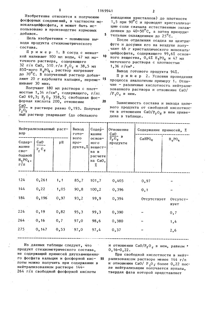 Способ получения монокальцийфосфата (патент 1169941)