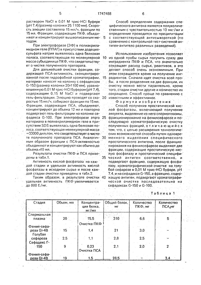 Способ получения простатической кислой фосфатазы (патент 1747488)