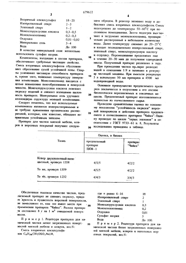 Средство для чистки мягкой мебели, ковров и напольных укрепленных ворсовых покрытий (патент 679622)