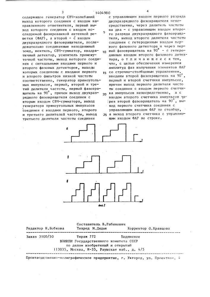 Устройство для измерения параметров фазированной антенной решетки (патент 1404980)