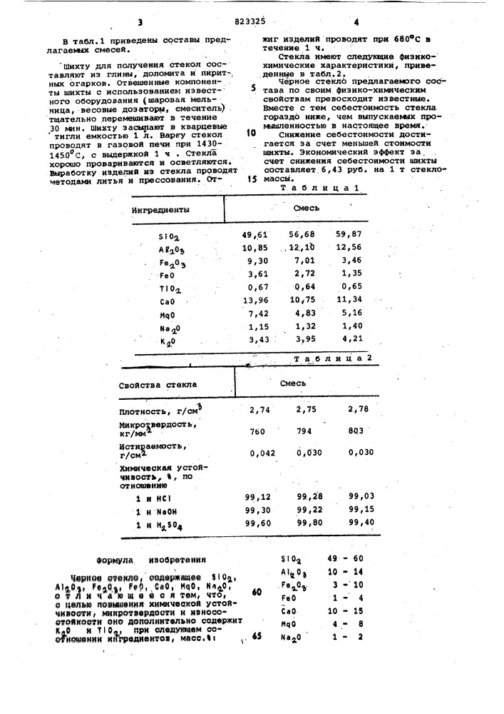 Черное стекло (патент 823325)