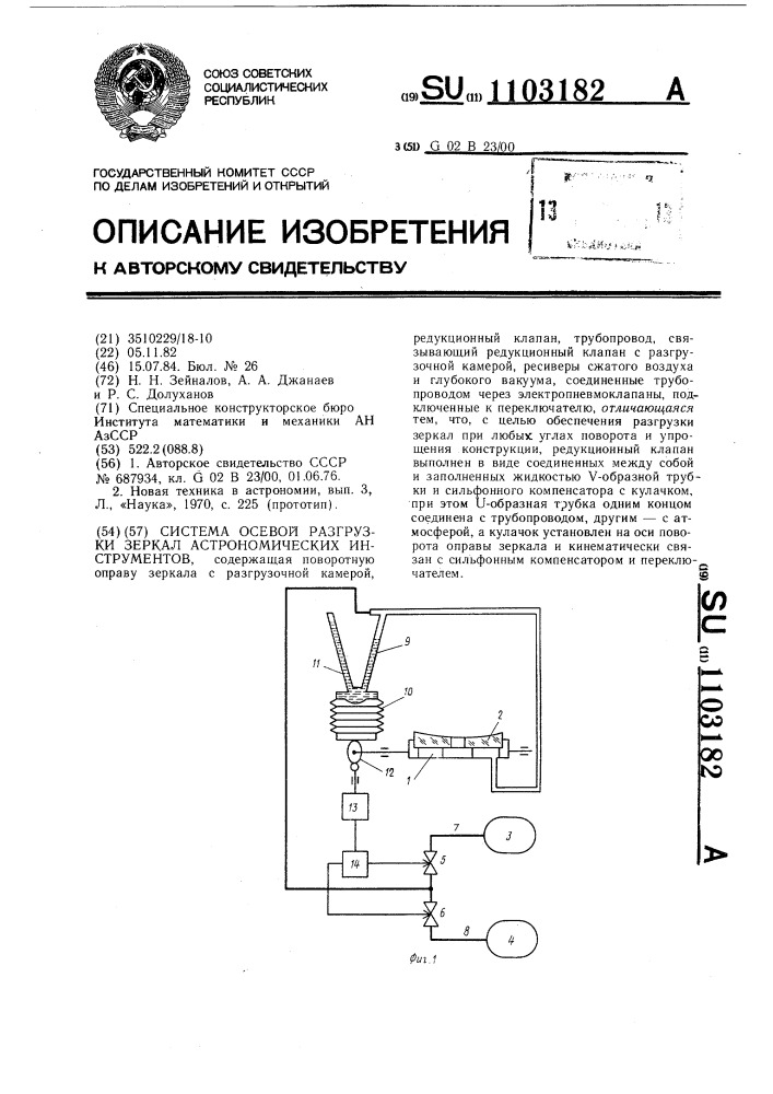 Система осевой разгрузки зеркал астрономических инструментов (патент 1103182)