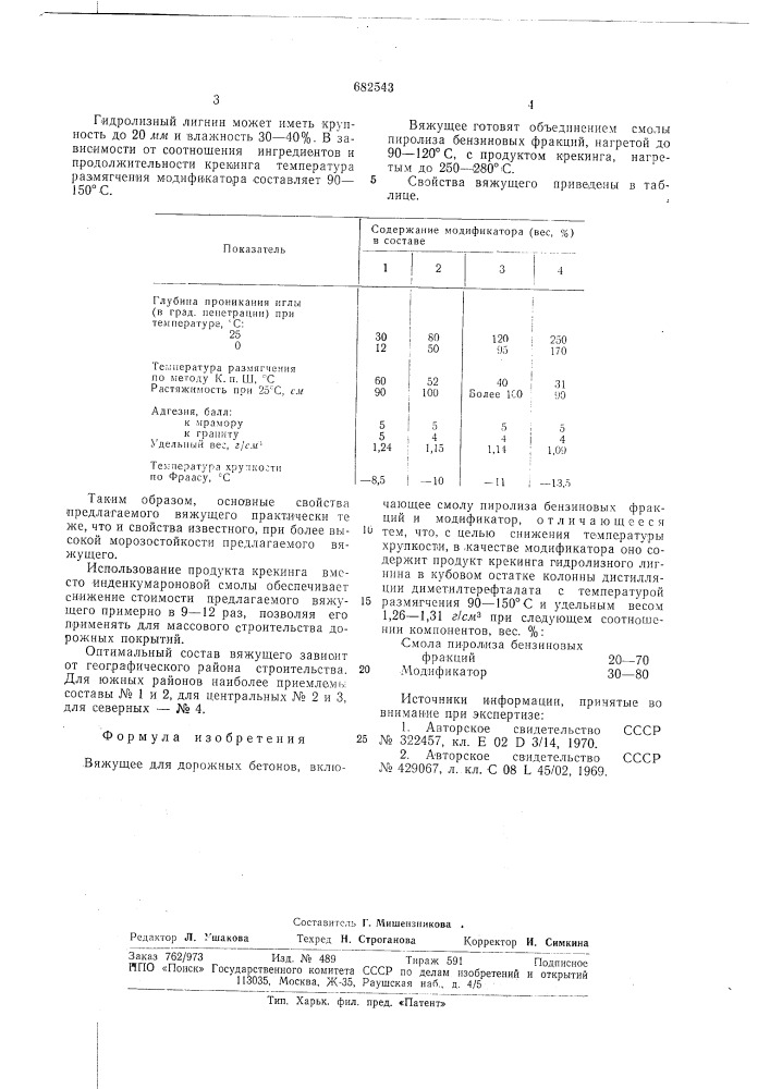 Вяжущее для дорожных бетонов (патент 682543)