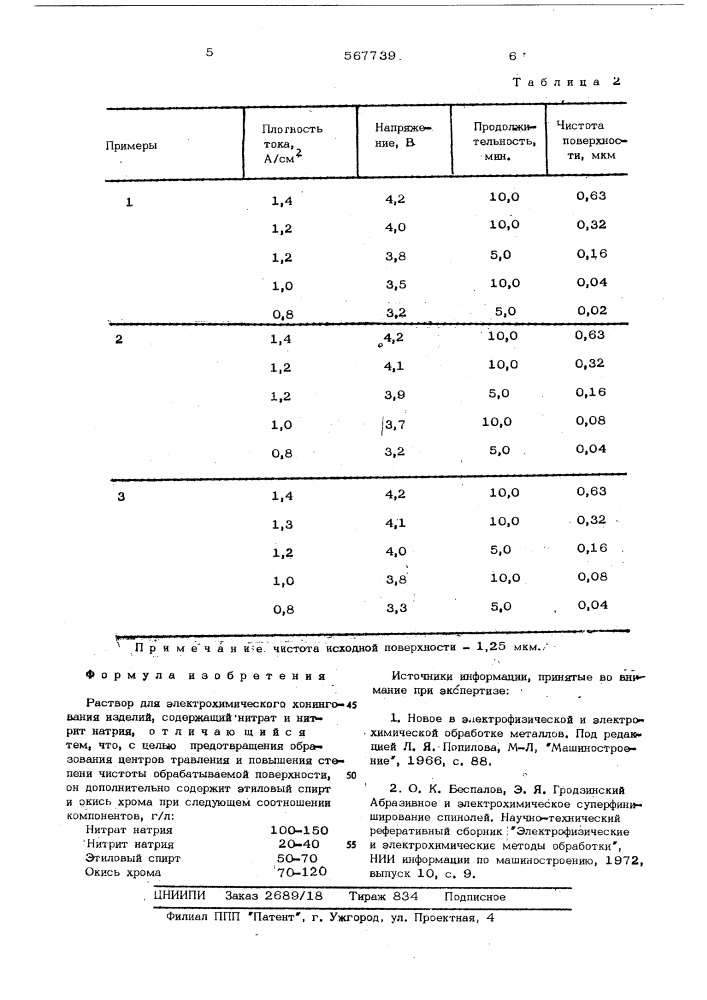 Раствор для электрохимического хонингования изделий (патент 567739)