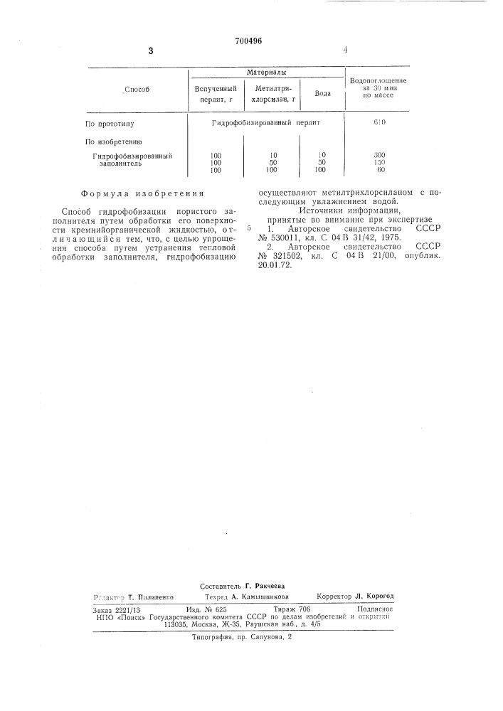 Способ гидрофобизации пористого заполнителя (патент 700496)