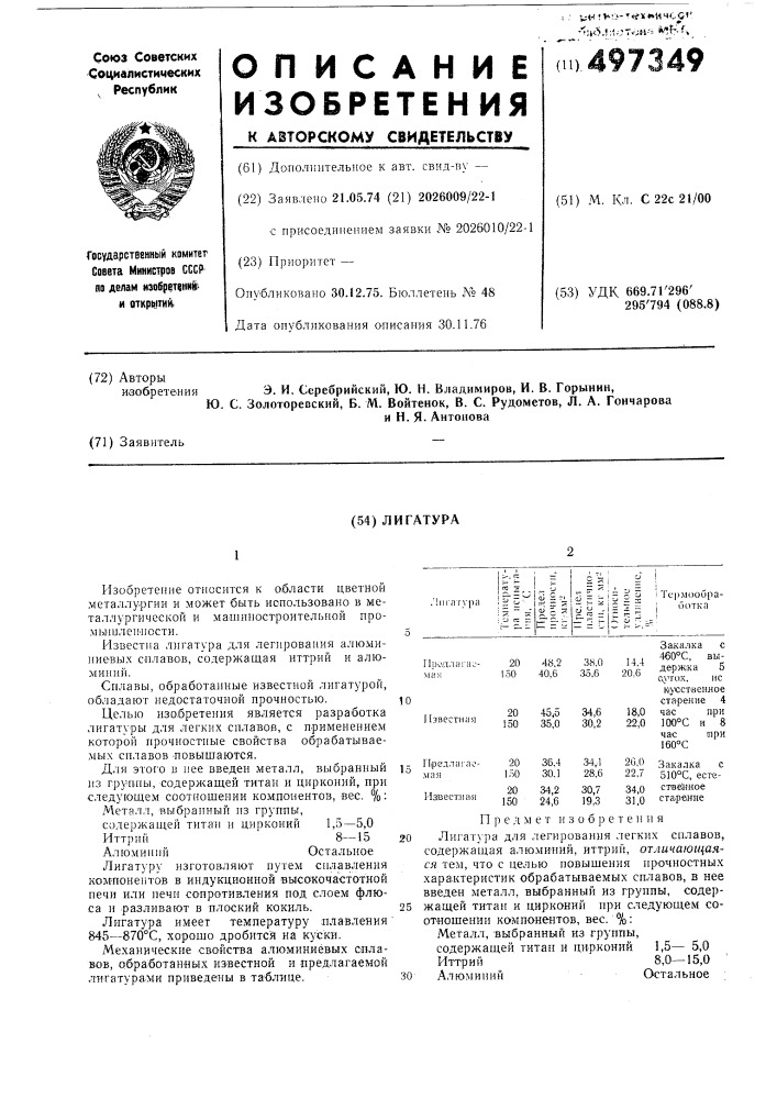 Лигатура (патент 497349)