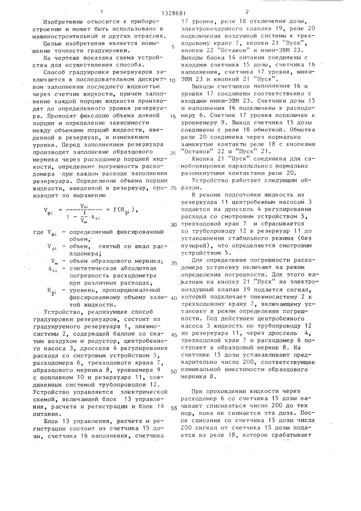 Способ градуировки резервуаров (патент 1328681)