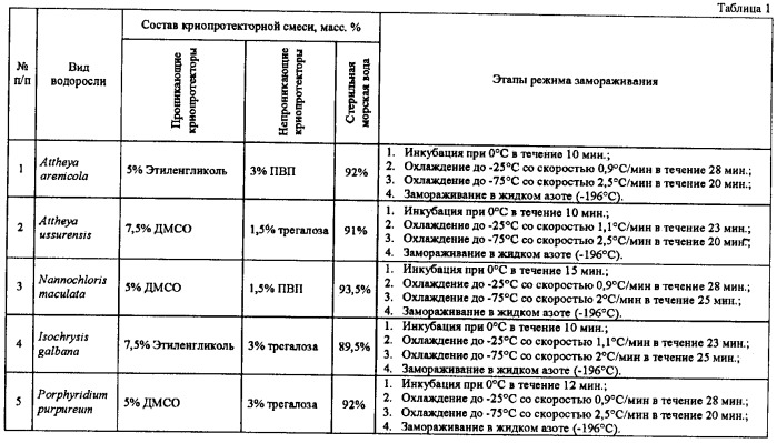 Способ криосохранения морских микроводорослей (патент 2496318)