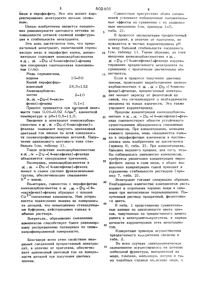 Электролит для окрашивания медии медных сплавов (патент 802405)