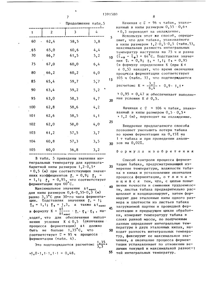 Способ контроля процесса ферментации табака (патент 1391580)