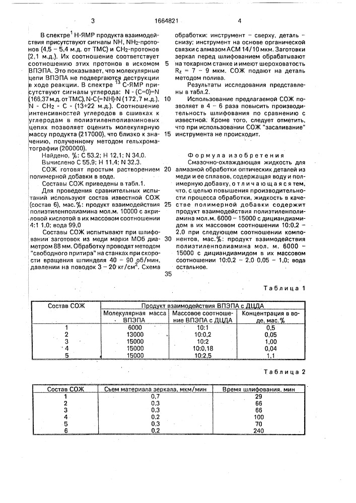 Смазочно-охлаждающая жидкость для алмазной обработки оптических деталей из меди и ее сплавов (патент 1664821)