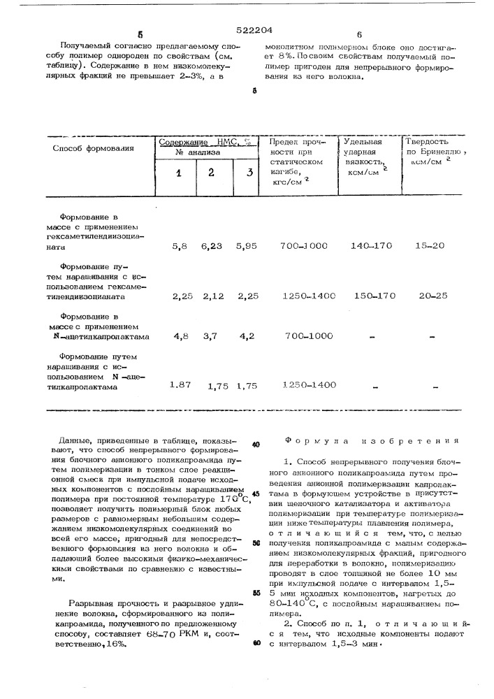 Способ непрерывного получения блочного анионного поликапроамида (патент 522204)