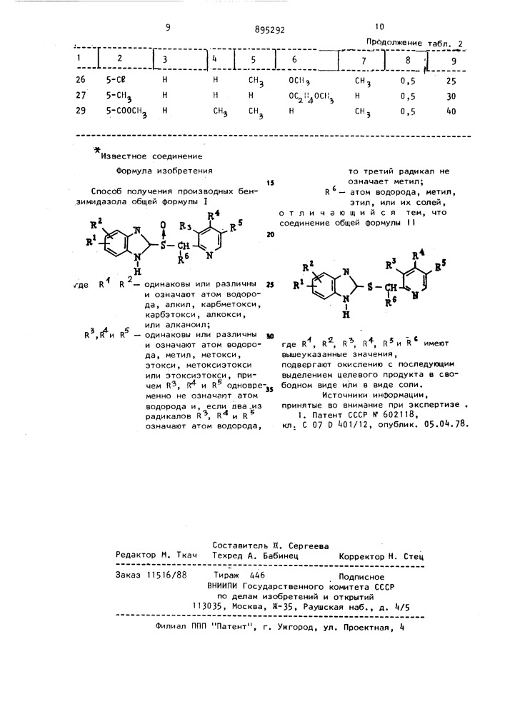 Способ получения производных бензимидазола или их солей (патент 895292)
