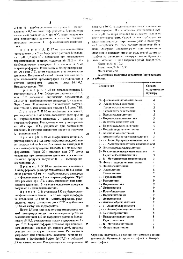 Способ получения -ацильных производных дезаланилтетаина (патент 569282)