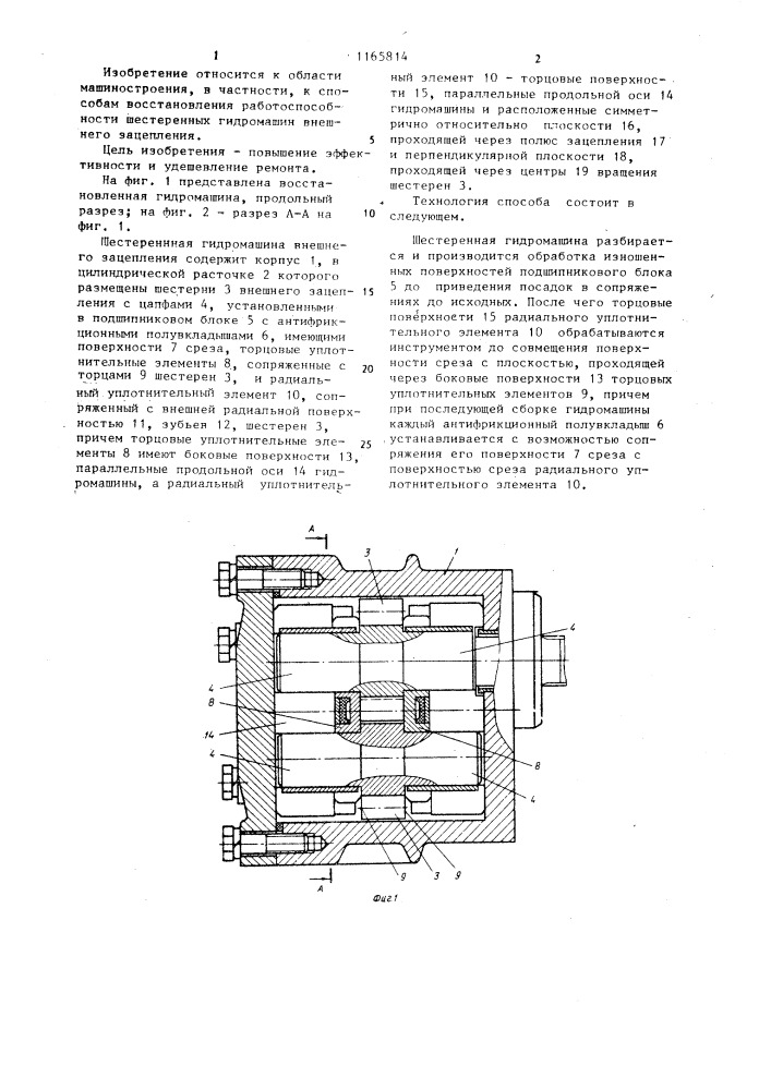 Способ восстановления работоспособности шестеренной гидромашины (патент 1165814)