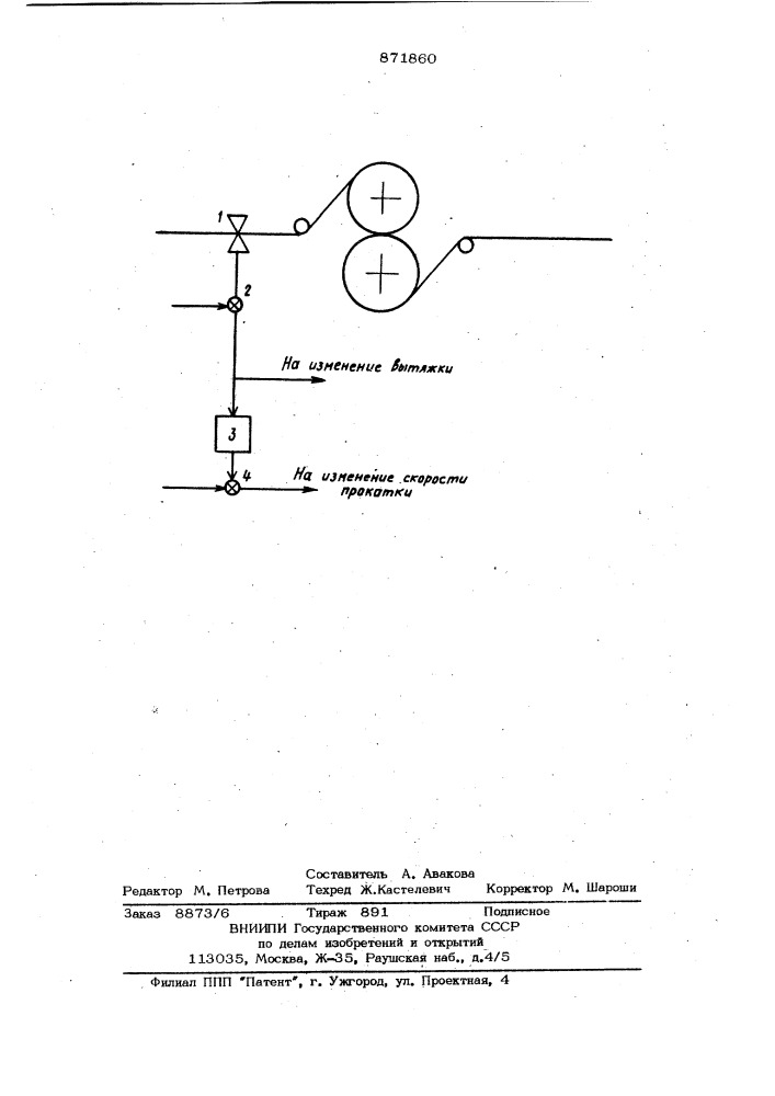 Способ регулирования толщины полосы на реверсивном стане прокатки-волочения (патент 871860)