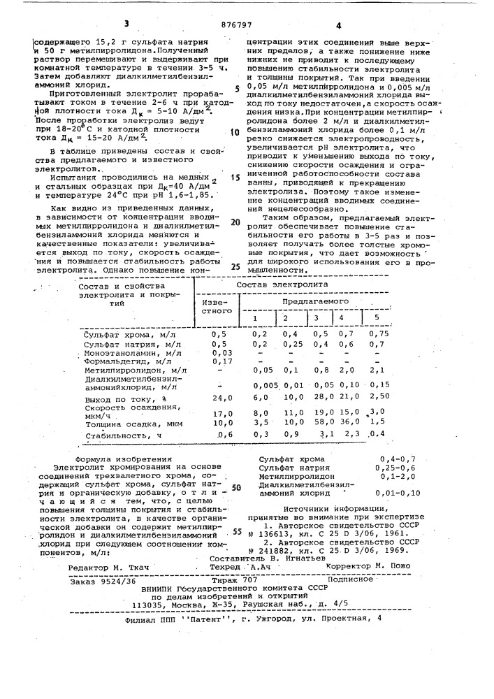 Электролит хромирования (патент 876797)