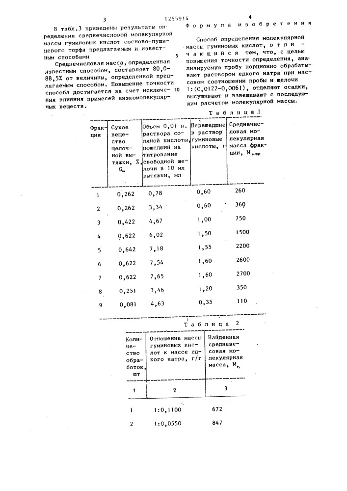 Способ определения молекулярной массы гуминовых кислот (патент 1255914)