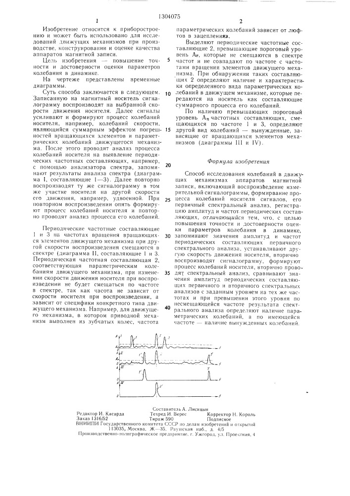 Способ исследования колебаний в движущих механизмах аппаратов магнитной записи (патент 1304075)