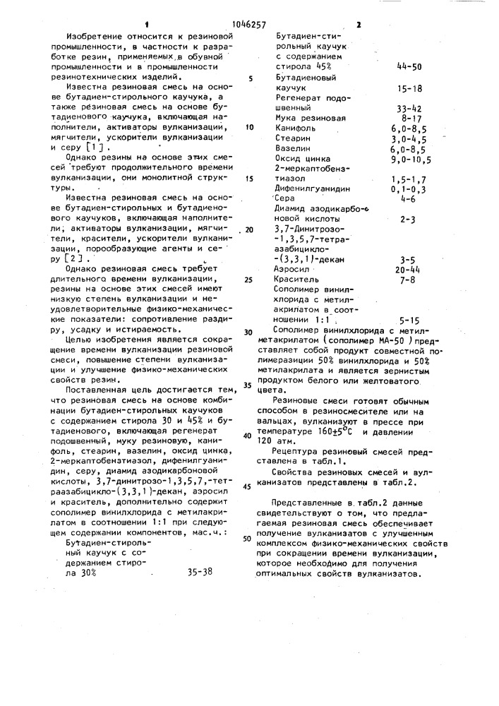 Резиновая смесь (патент 1046257)