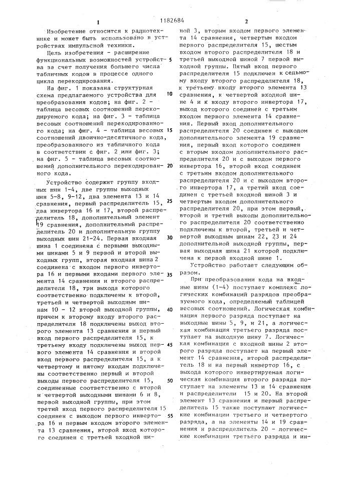 Устройство для преобразования кодов (патент 1182684)