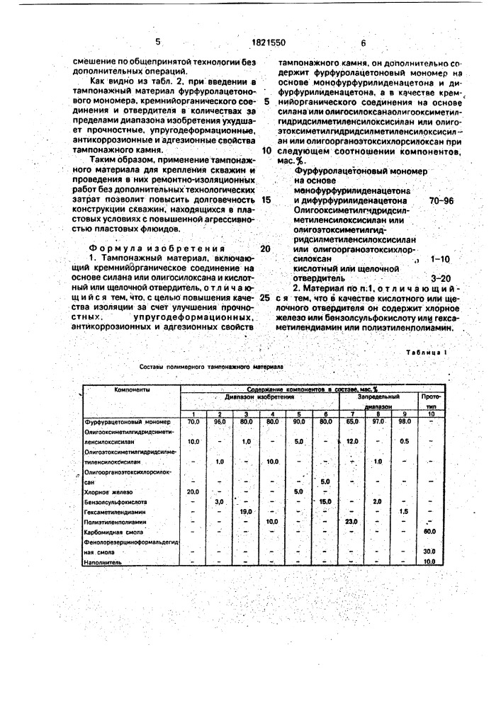 Тампонажный материал (патент 1821550)