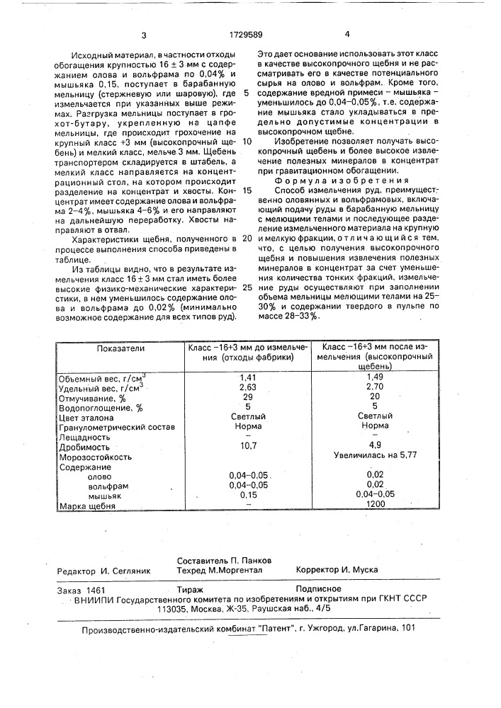Способ измельчения руд (патент 1729589)