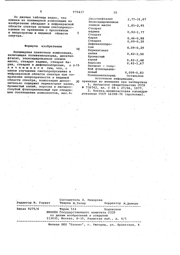 Полимерная пленочная композиция (патент 979437)