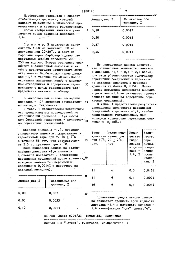 Способ стабилизации диоксана-1,4 (патент 1188173)