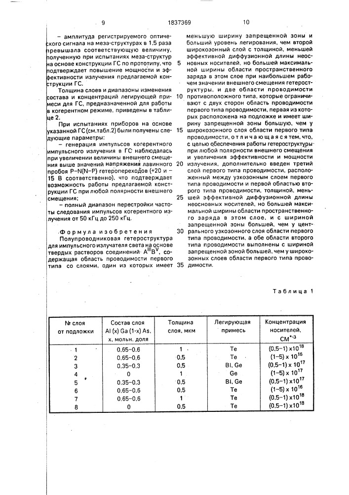 Полупроводниковая гетероструктура для импульсного излучателя света (патент 1837369)