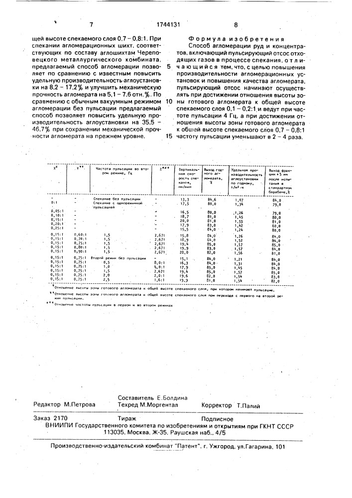 Способ агломерации руд и концентратов (патент 1744131)