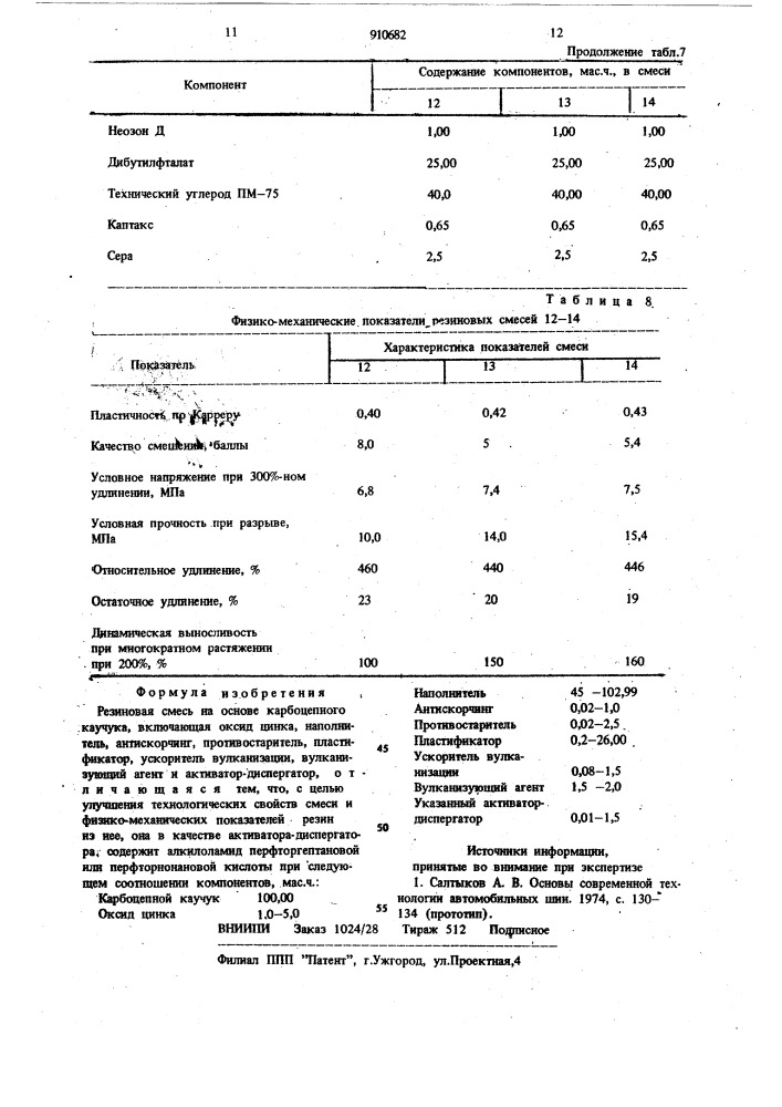 Резиновая смесь на основе карбоцепного каучука (патент 910682)